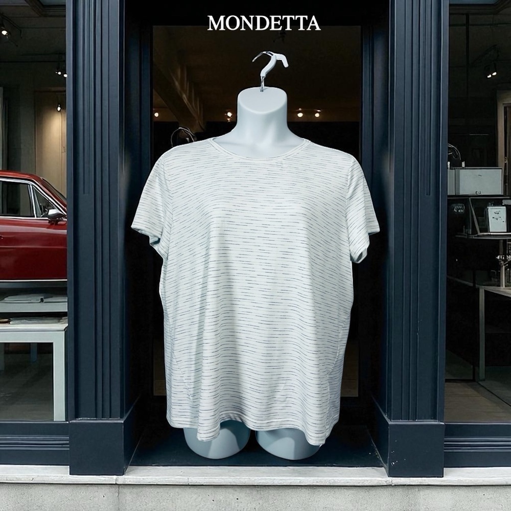 Mondetta, Plus Size Performance Tee, White With Subtle Stripes, Size XXL